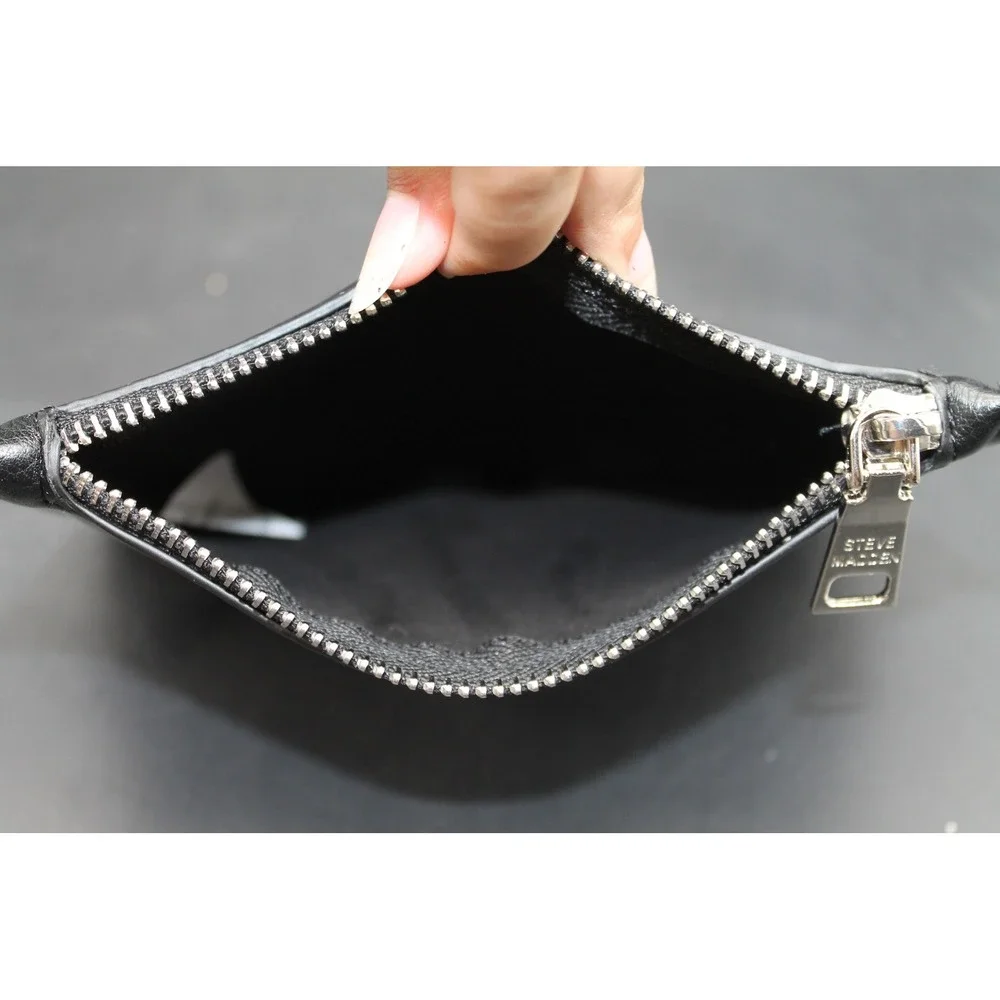 Steve Madden Black Wristlet Clutch Zip Pouch Removable Strap